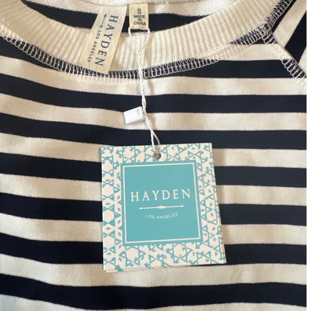 Hayden Los Angeles Womens Navy White Striped Short Sleeve Raglan Sweatshirt S - Picture 6 of 7